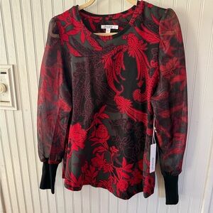 NWT Chicos Organza Sleeve Large Tee